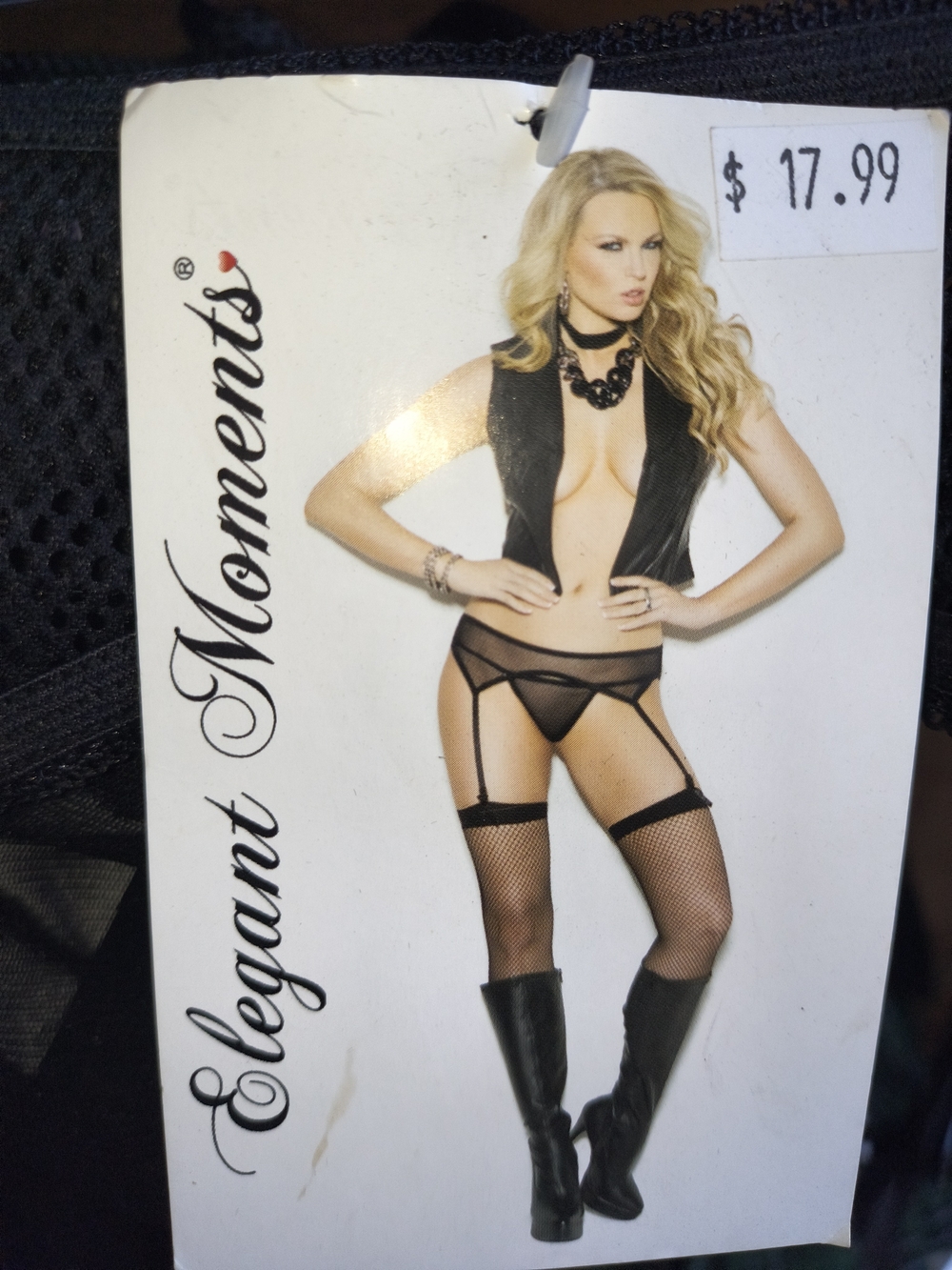 Elegant Moments Black Fishnet Garter Lingerie Set